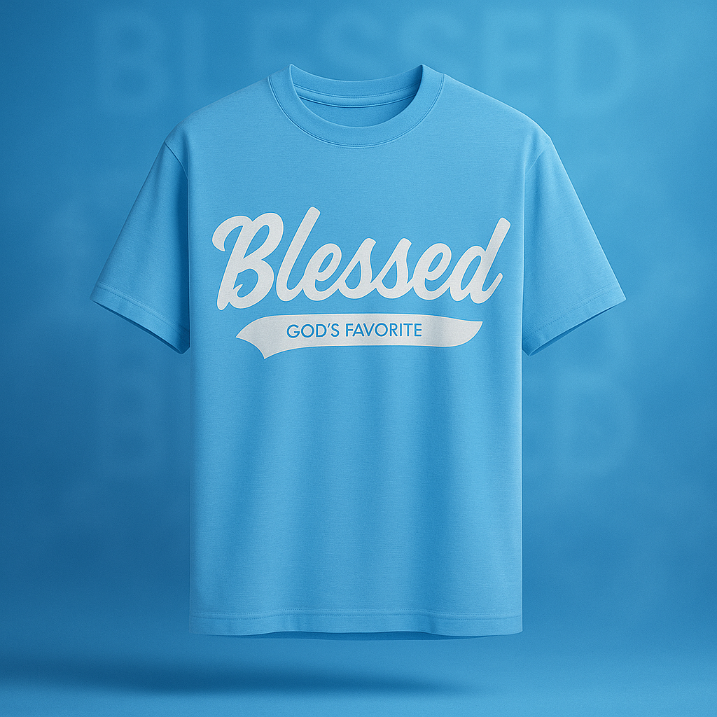 Blessed Script Tee - Light Blue
