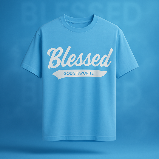 Blessed Script Tee - Light Blue